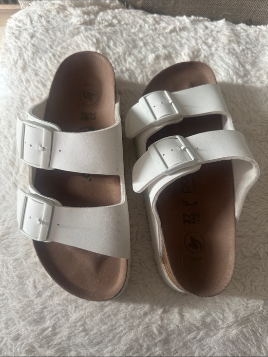 Papillio Shoes - Papillio White Double Buckle Slide Sandals